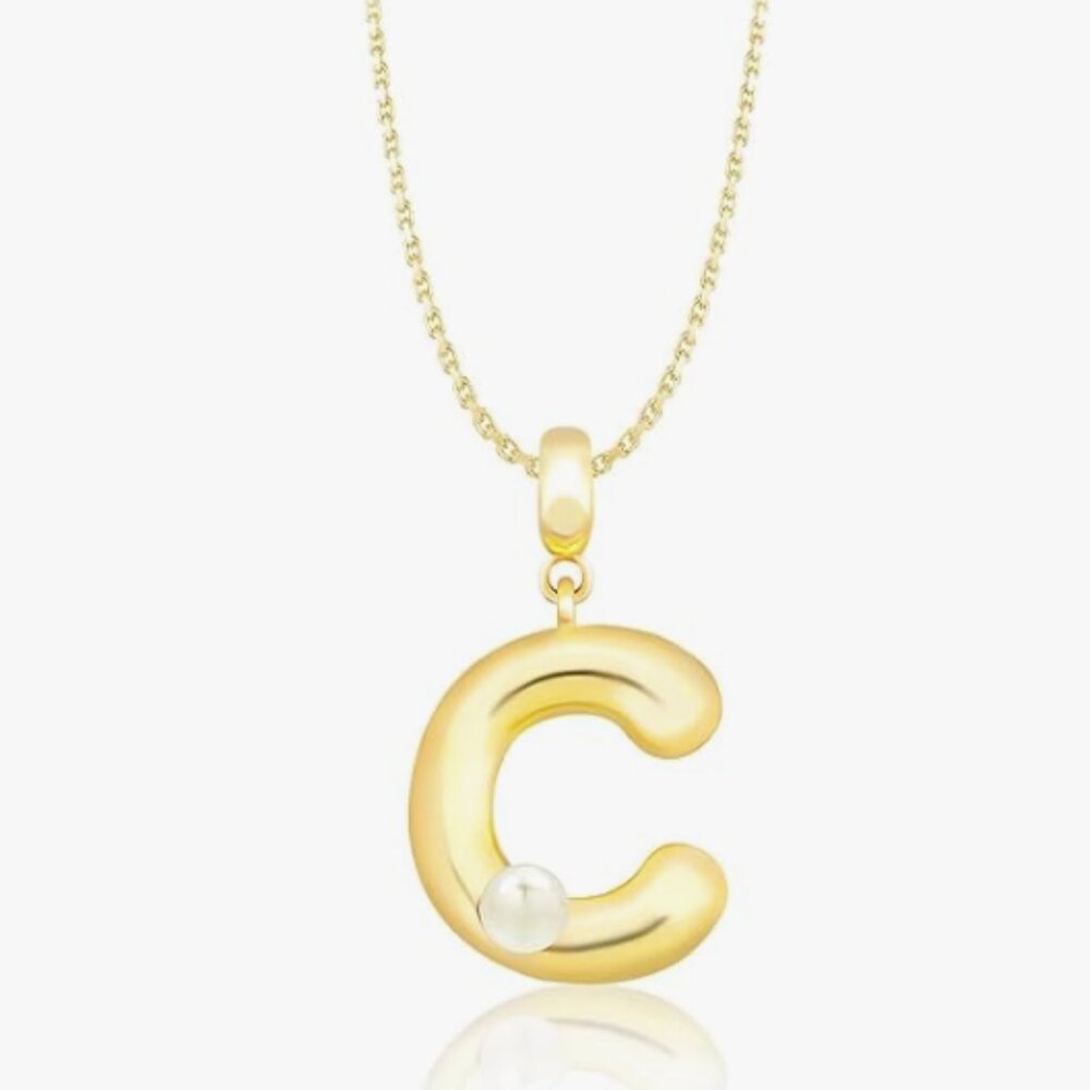 Milan Chiva Bubble Initial Letter Pendant Necklaces for Women Gold Plated - C